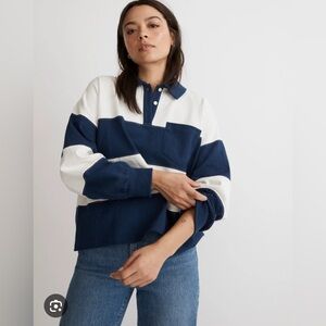 Madewell Navy and White Striped Jersey Top